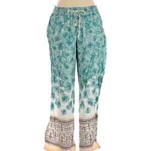 Anthropologie E.By Eloise Size M Lounge Pants/PJ/Beach Pants Teal Blue Floral